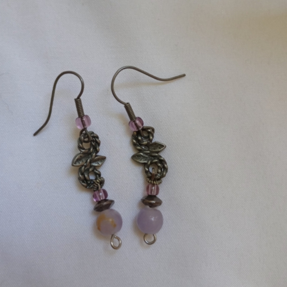 Handmade Pink Tourmaline Infinity Earrings Dangle Pewter Beaded Casual Holiday